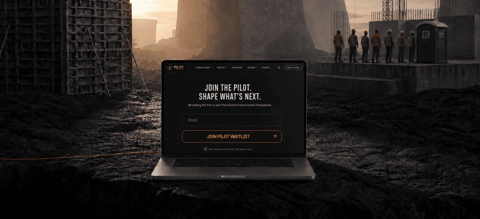 A laptop inviting you to join the pilot waitlist while the crew queues for the porta-potty